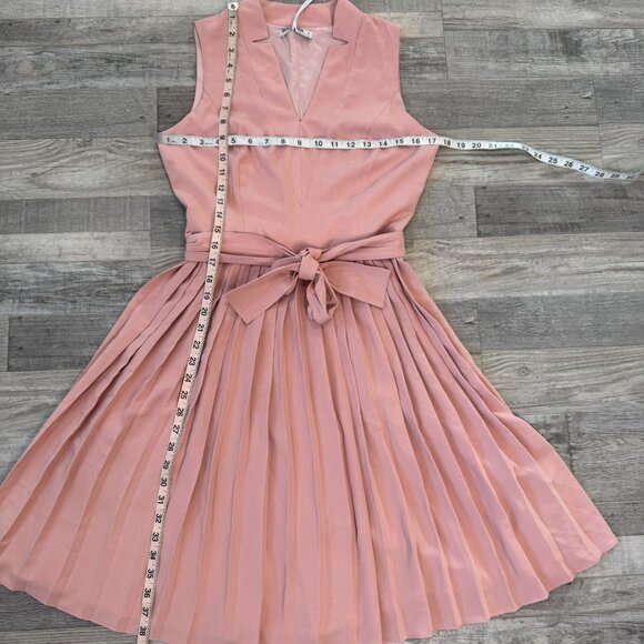Grace Karin NWT pink pleated sleeveless dress tie belt V-neck size small D50 - Picture 7 of 9